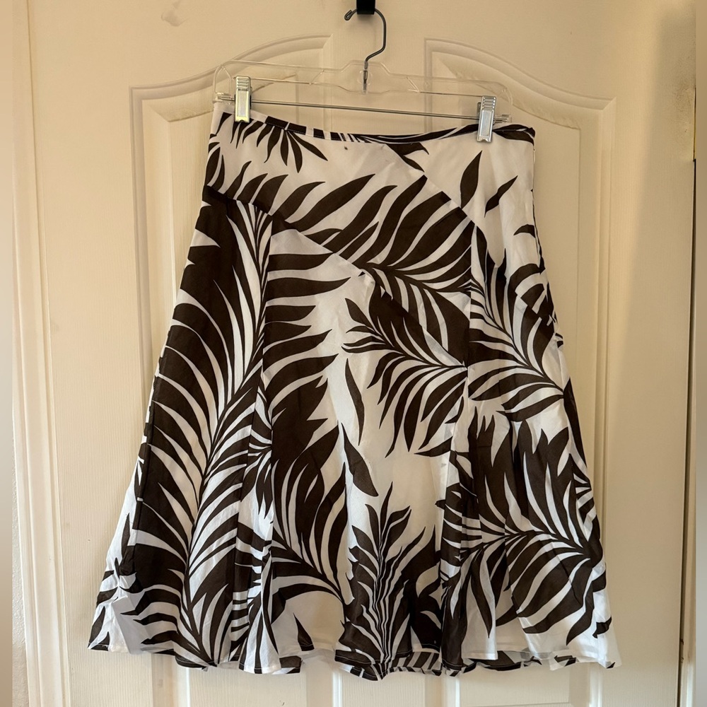Ann Taylor Fully Lined Cotton Tropical Leaf Print Skirt
